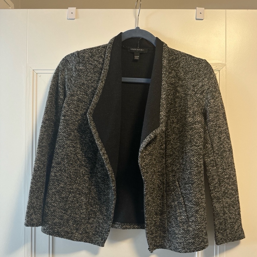 Banana Republic BR XXSP Sweater Blazer Coat Jacket Marl Grey Black